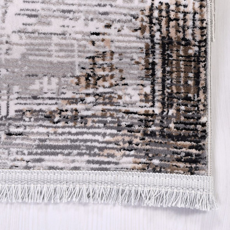 Modern/Abstract Gray Machine Washable Non-Slip Area Rug