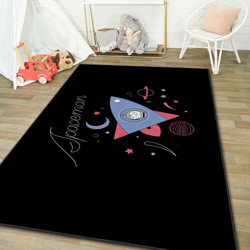 Tapis noir / bleu / rouge, Rectangle 4 pi 7 po x 7 pi 3 po