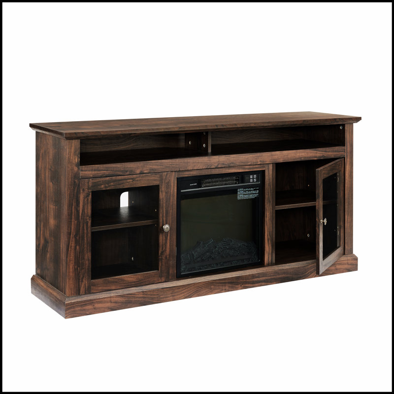 Meuble télé avec console de divertissement avec foyer encastrable de 18 po pour téléviseur de 65 po ou moins, rangement spacieux et design élégant