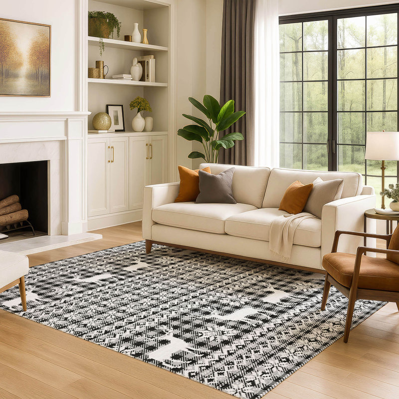 Premium Machine Washable Dockside AMF1820 Reindeers and Snowflakes Rug, Rectangle 10' x 14'