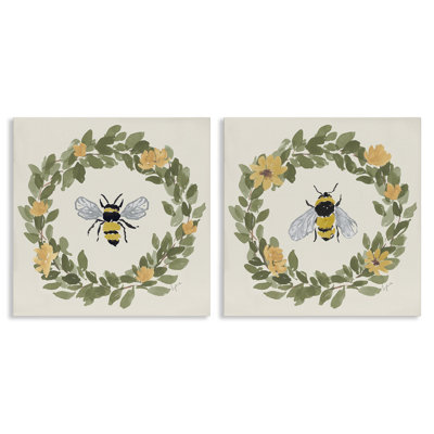 «Bumble Bees in Round Wreaths», ensemble de 2 toiles murales, design par Lucille Price