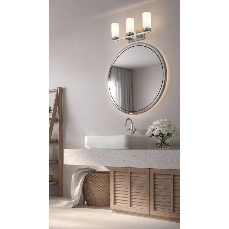 Coiffeuse Danica, H 9 po x l 20,5 po x P 5,5 po, Nickel brossé, Trois lumières