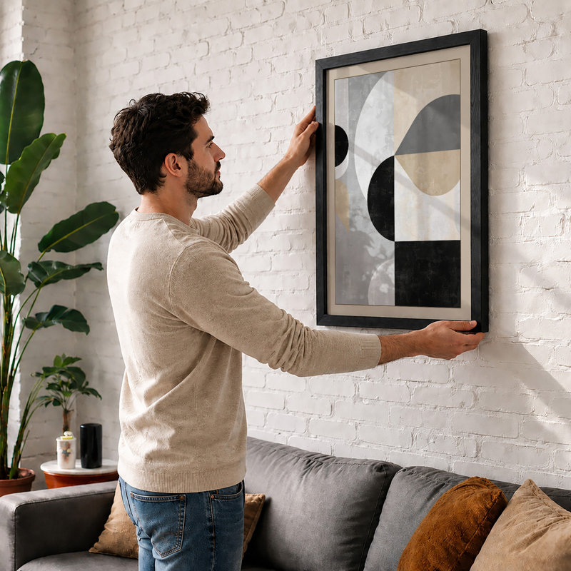 Geometric Circles Minimalist - Framed Print, A3 - 42.0 x 29.7 cm, Black