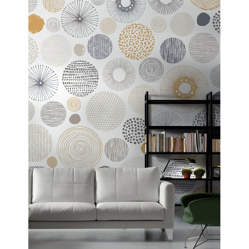 Geometric Abstract Circles Removable Wallpaper, 105.96" L x 187" W