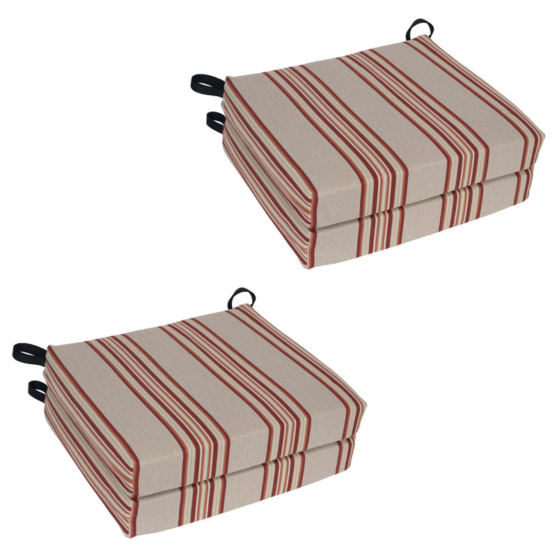 Outdoor 3'' Seat Cushion, Tan/Red Striped