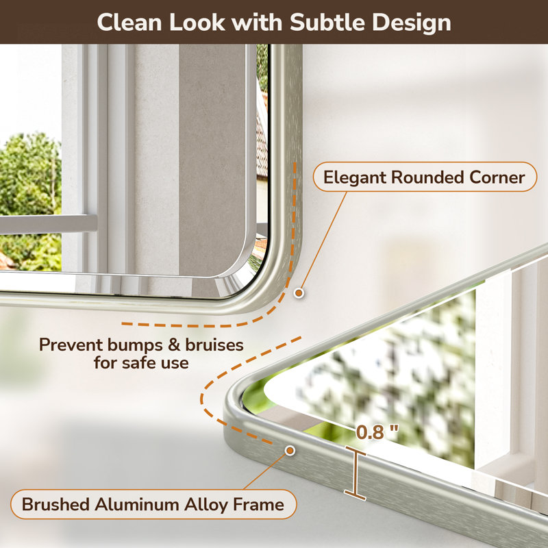 Beveled Bathroom Vanity Mirror with Aluminum Frame, Wall Accent Mirror, Tempered Glass, Brushed Nickel, 30" x 20"