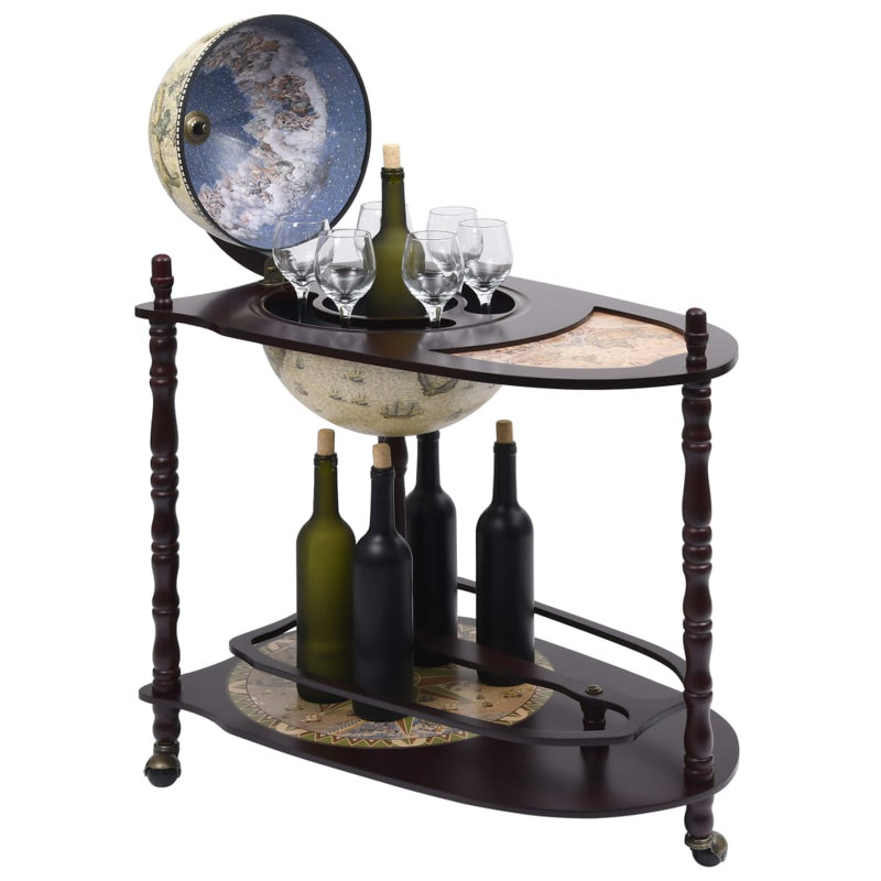 Chariot à vin Globe Bar, Vert et brun, 45 x 70 x 88 cm