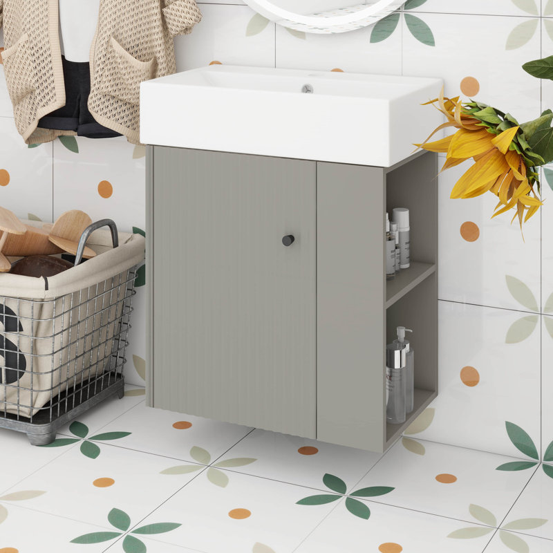 Meuble-lavabo mural moderne 21,6 po, armoire de rangement avec rangement à droite et porte à fermeture en douceur