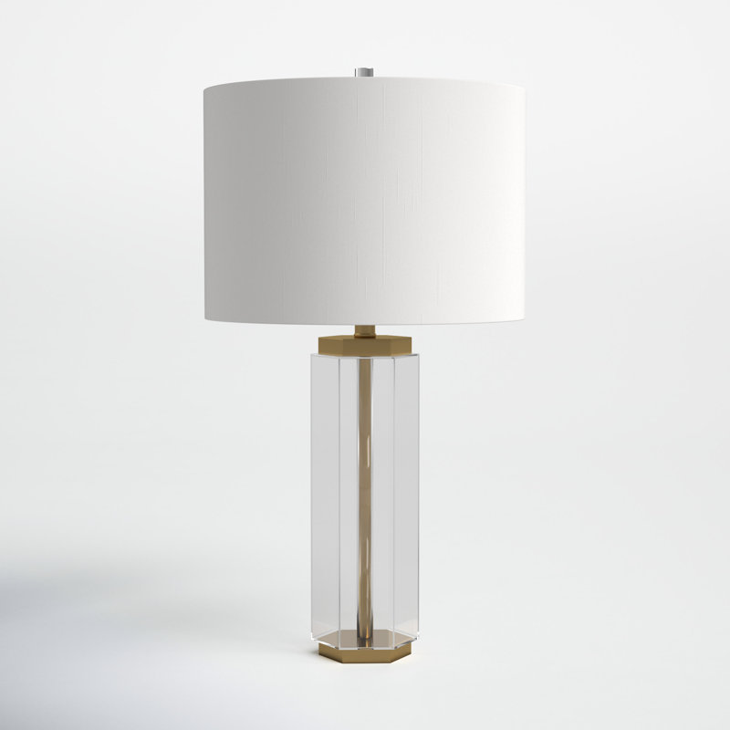 Hexagonal Crystal Table Lamp with White Drum Shade