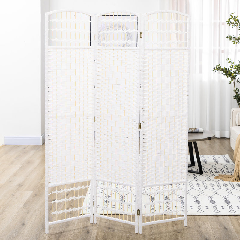 5.6' Room , 3 Privacy Screen, White Wave Fiber Wall Divider For Rooms, Space Saving & Functional Breathable