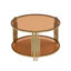 Table basse moderne en verre brun, métal asymétrique, base cylindrique en métal, finition dorée et tablette inférieure