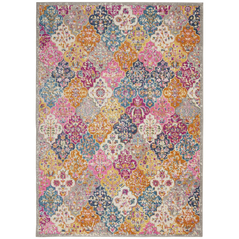 Tapis géométrique gris / rose / jaune, Rectangle 8 pi x 10 pi