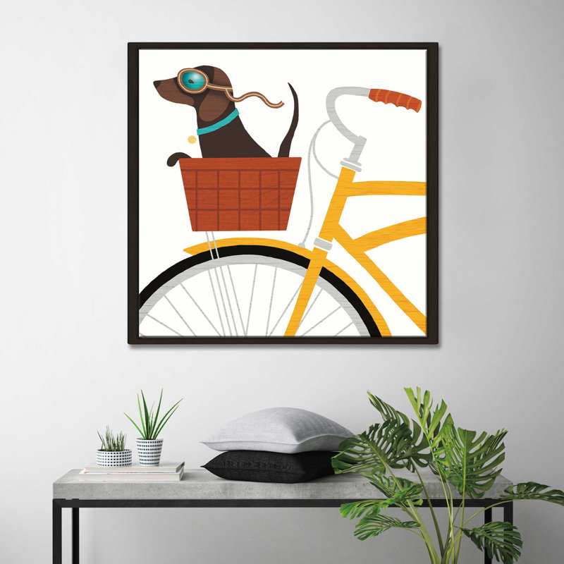 «Beach Bums Dachshund Bicycle I», impression, H 21,5 po x l 21,5 po x P 2 po, Cadre flottant espresso