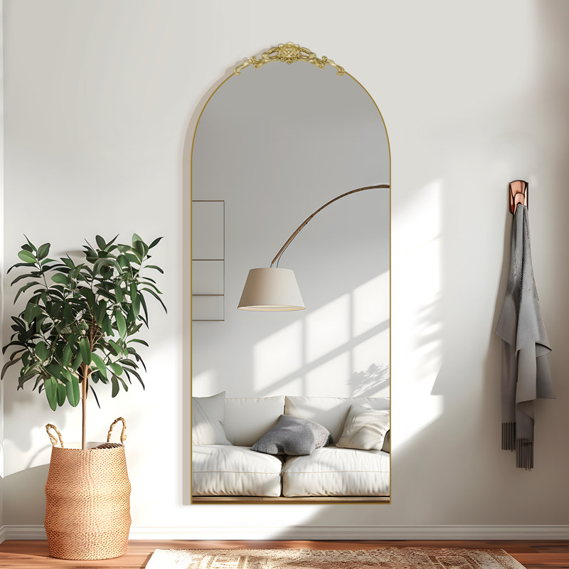 Arch Wood Full Length Mirror with Carved Design