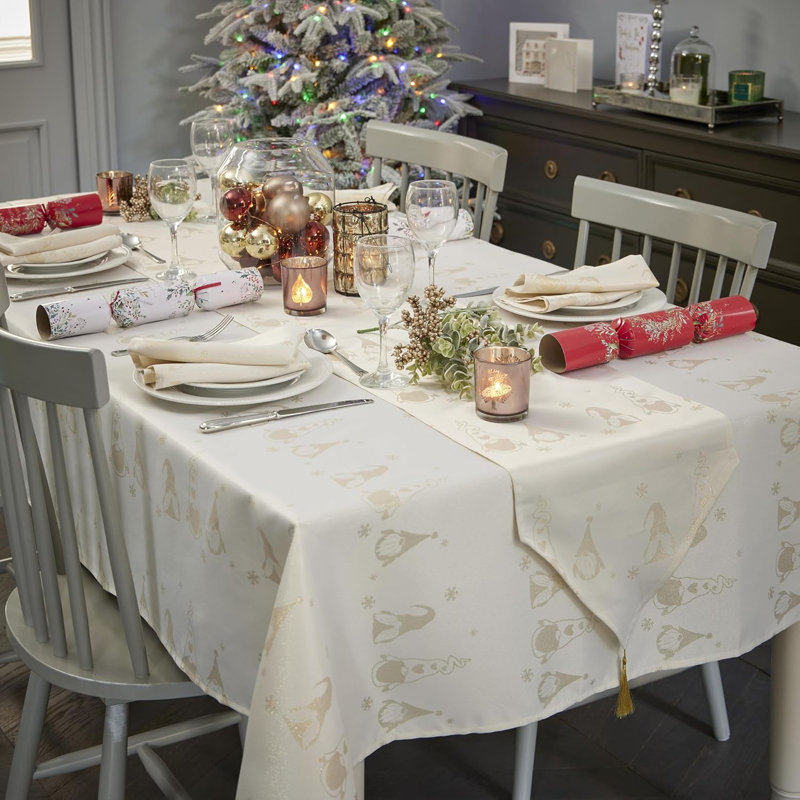Christmas Tablecloth Metallic Gonk Theme Embossed Design, Red, 132cm W x 178cm L