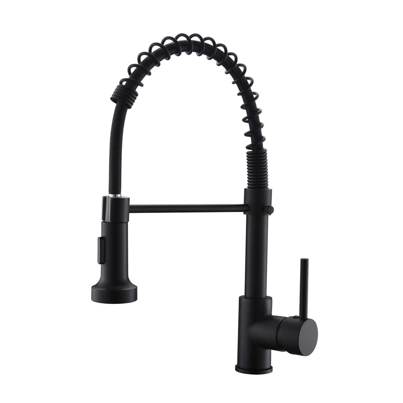 Robinet de cuisine noir à poignée simple avec robinet rétractable, facile à nettoyer, contrôle de la température et du débit de l'eau à levier, corps en laiton, stable