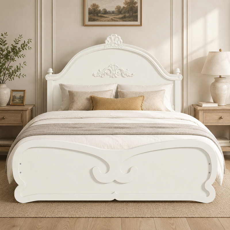 Lit plateforme entièrement sculpté avec tête de lit Moorebank, Beige