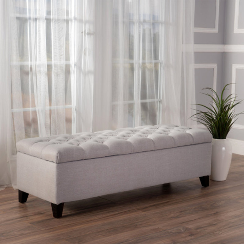 Banc de rangement en tissu Amalfi, Polyester gris clair, 17" H x 51" W x 17.5" D