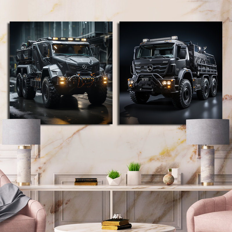«Au Noir Us Military Truck», 2 pièces, Toile tendue, H 16 po x l 33 po