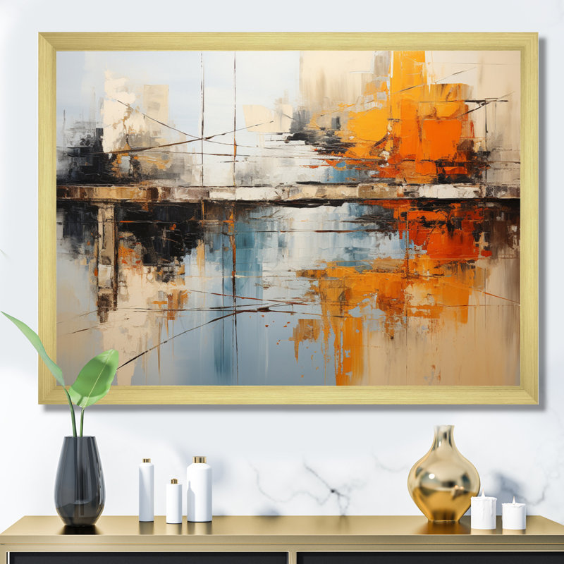 Collage de flux vert, orange et audacieux - imprimé, H 12 po x l 20 po x P 1 po, Cadre doré à une seule photo