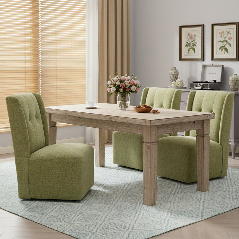 Dining Chairs With Casters,  Upholstered Armless Modern Rolling Dining Chairs With Rollers For Bedroom Reading Room Living Room