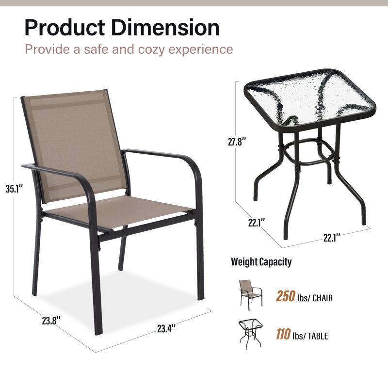 Ensemble bistro 3 pièces PVC-coated polyester