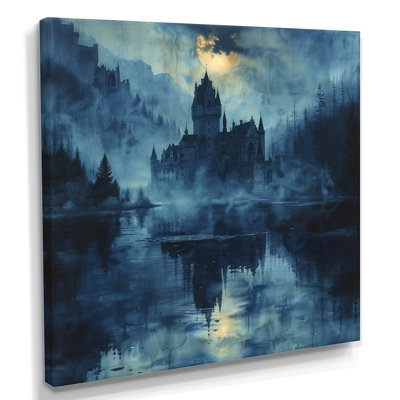 Blue Black Winter Medival German Castle II - Castles Wall Art Print
