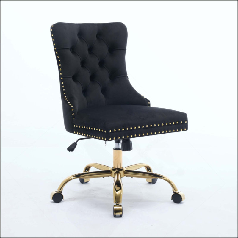 Chaise de bureau Furniture, fauteuil de bureau moderne capitonné en velours capitonné avec base en métal, chaise de bureau pivotante réglable