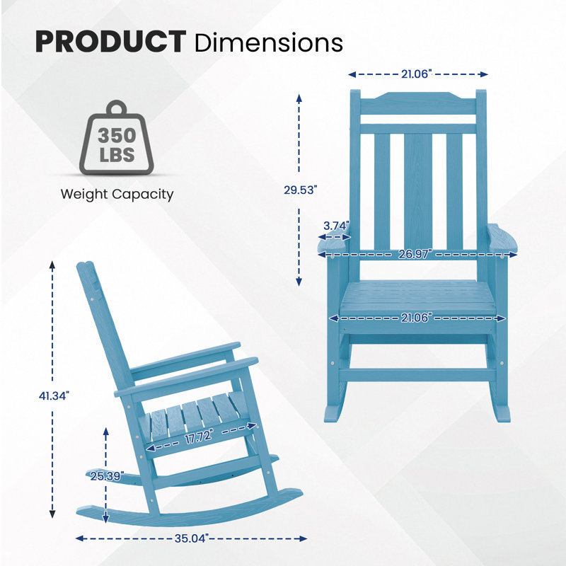 Wolak Oversized High  Density Polyethylene Rocking Adirondack Chair, Light Blue
