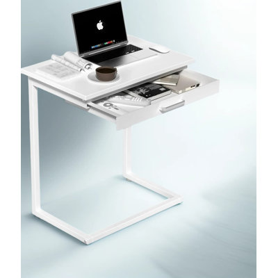 C-Shaped End Table With Drawer, Multifunctional Sofa Side Table For Living Room And Bedroom, Space-Saving Design For Magazines, Laptops, And Drinks