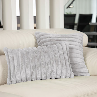 Raya Striped Faux Fur Reversible Lumbar Pillow (Set of 2)