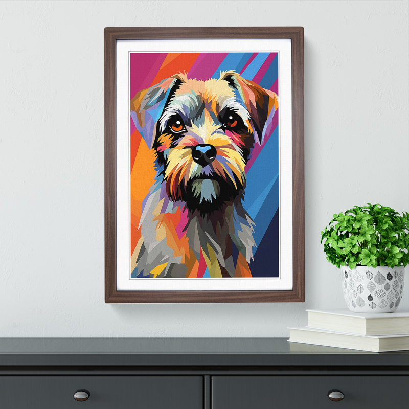 Border Terrier Constructivism - Framed Print, Walnut Framed, 64cm H x 46cm W x 2cm D