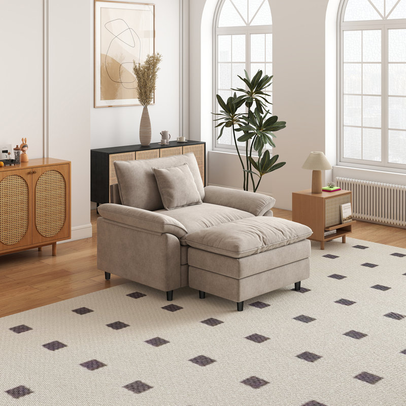 Canapé simple avec repose-pieds, Brun