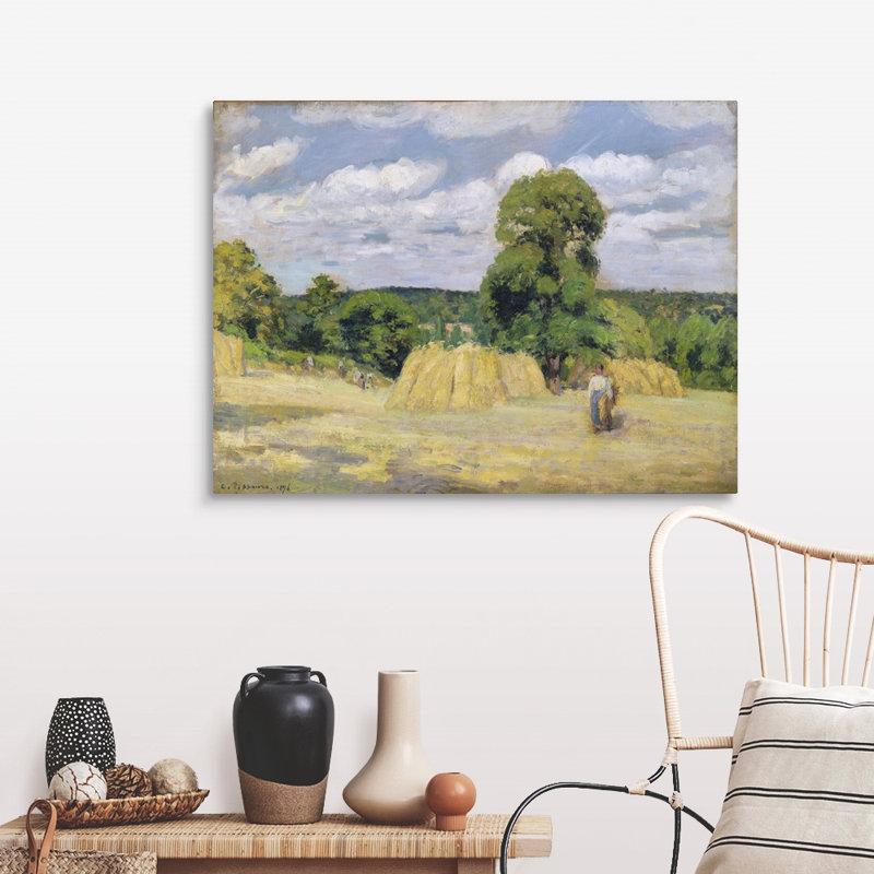 «Harvesting at Montfoucault, 1876» par Camille (1831-1903) Pissarro - reproduction d'art sur toile bottes, Toile tendue