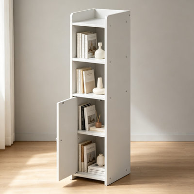 Fulda 5-Tier Narrow Bathroom Storage Cabinet with Door and Adjustable Shelves, 31.5H, for Small Spaces, Bathroom, Living Room, Entryway, White