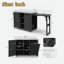 Îlot de cuisine extérieur avec table de barbecue pliable, rangement pour poubelle, plateau en acier inoxydable, grande armoire de rangement et tablettes ouvertes-121973635
