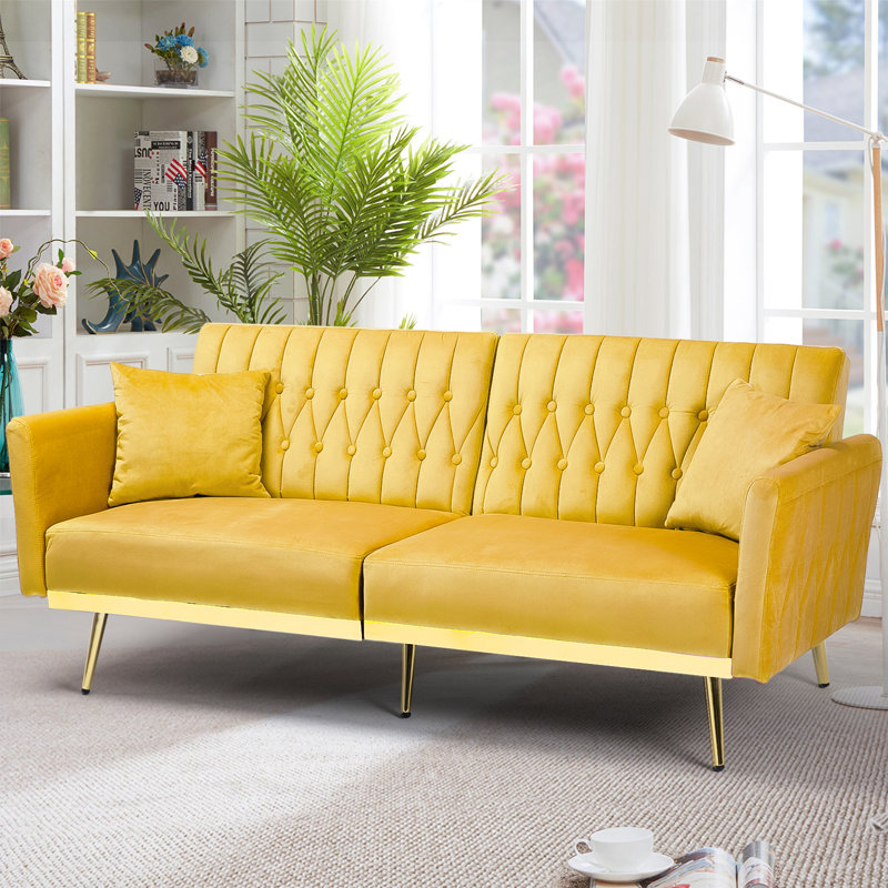 Somiya Upholstered 70'' Sleeper Sofa, Yellow Velvet