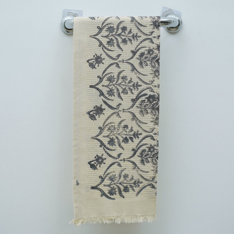 Floral cotton Hand Block Print Waffle Towels - Perfect Gift for Friends & Family, Stylish and Functional"Vishalpushp", Gray
