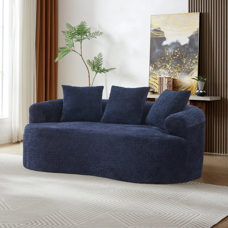 Boneless Loveseat,Chenille Sofa Couch, Beige