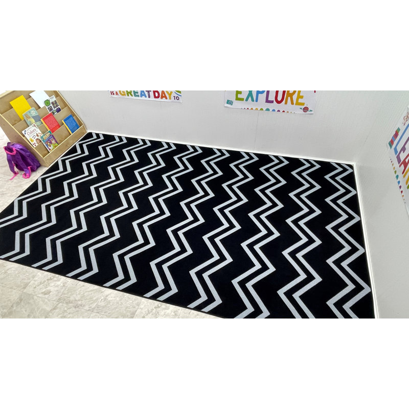KidCarpet Chevron Kids Nylon Area Rug, 6' x 8'6" Black/Gray Educational Rug for Home or School Learning Area | Area Rug for Kids