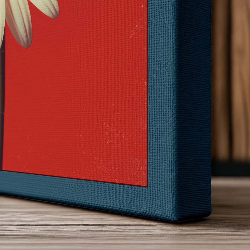 Centered Daisy Study Botanical - Wrapped Canvas, 24x16 - 61.0 x 40.6 cm, Teal Border