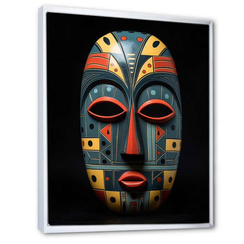 Masque africain tribal Izaiha - impression, Cadre flottant blanc, H 32 po x l 16 po x P 1 po