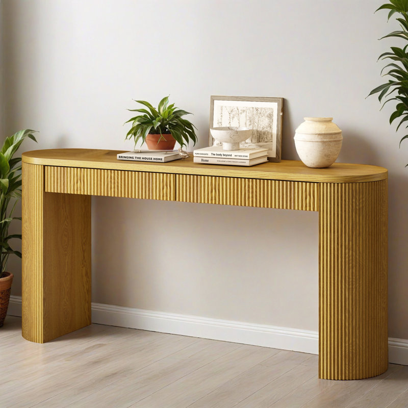 Table d'entrée 58,22 "avec tiroirs, console à rayures avec salon, couloir, Naturel