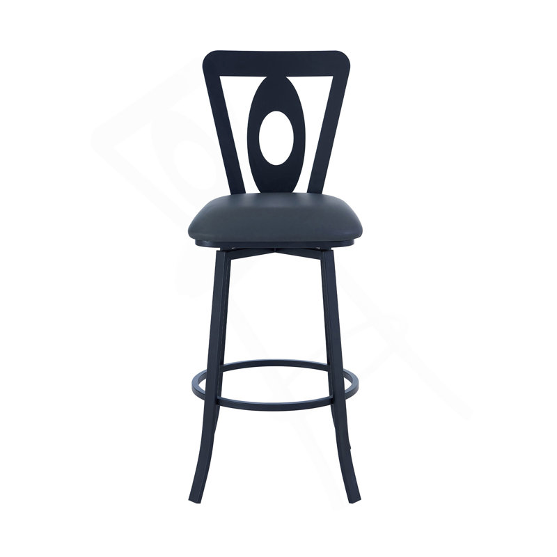 Julan Contemporary 30" Bar Height Barstool In Matte Black Finish And Gray Faux Leather