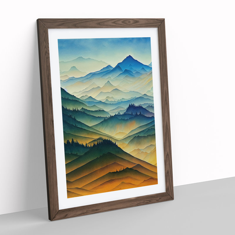 Painting of a Mountain Landscape No.2 - Wall Art, 48cm H x 36cm W, Walnut Framed