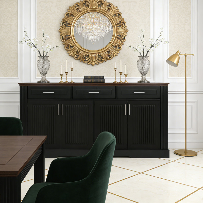 Buffet cannelé avec ensemble anti-basculement Kitchen Dning Room, Noir