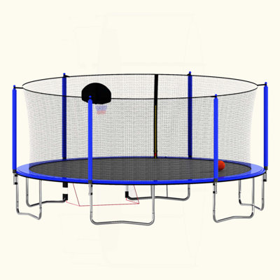 16FT Trampoline With Basketball Hoop Pump And Ladder(Inner Safety Enclosure) With Soccer Goal