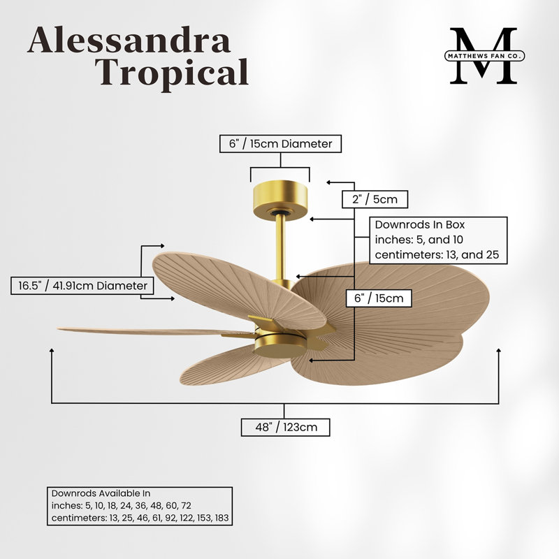 Alessandra - Five Blade Ceiling Fan, Brushed Brass, Light Maple Tone