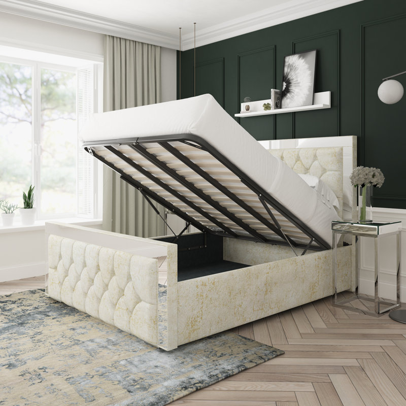 Sage Marble Upholstered Ottoman Bed Frame, Cream, Kingsize (5')