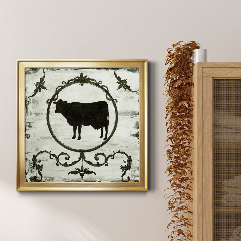 Berkshire Cow - Reproduction d'art graphique sur toile encadrée, Encadrement doré, H 34,5 po x l 34,5 po x P 1,5 po